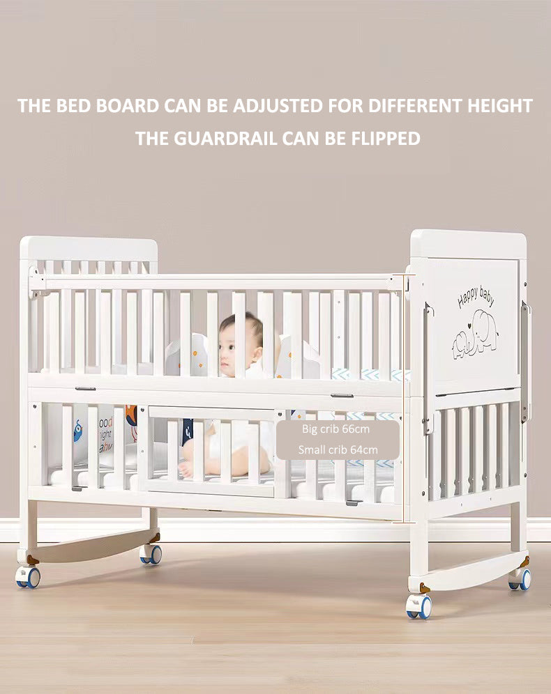 Wooden Baby Cot Bed with Rollers - Co-Sleeper & Adjustable