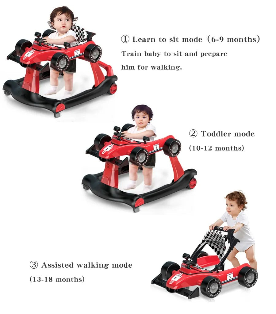 Walker With Adjustable Height And Speed, Music, Lights, Steering Wheel, Seat Cushion 4-in-1