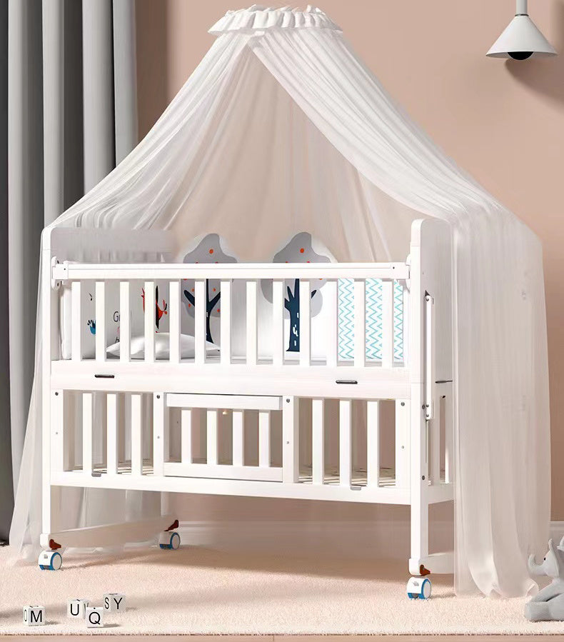 Wooden Baby Cot Bed with Rollers - Co-Sleeper & Adjustable