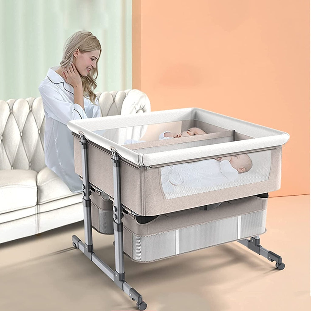 Adjustable Twin Bassinet - Mesh Design & Storage (2 Colors)