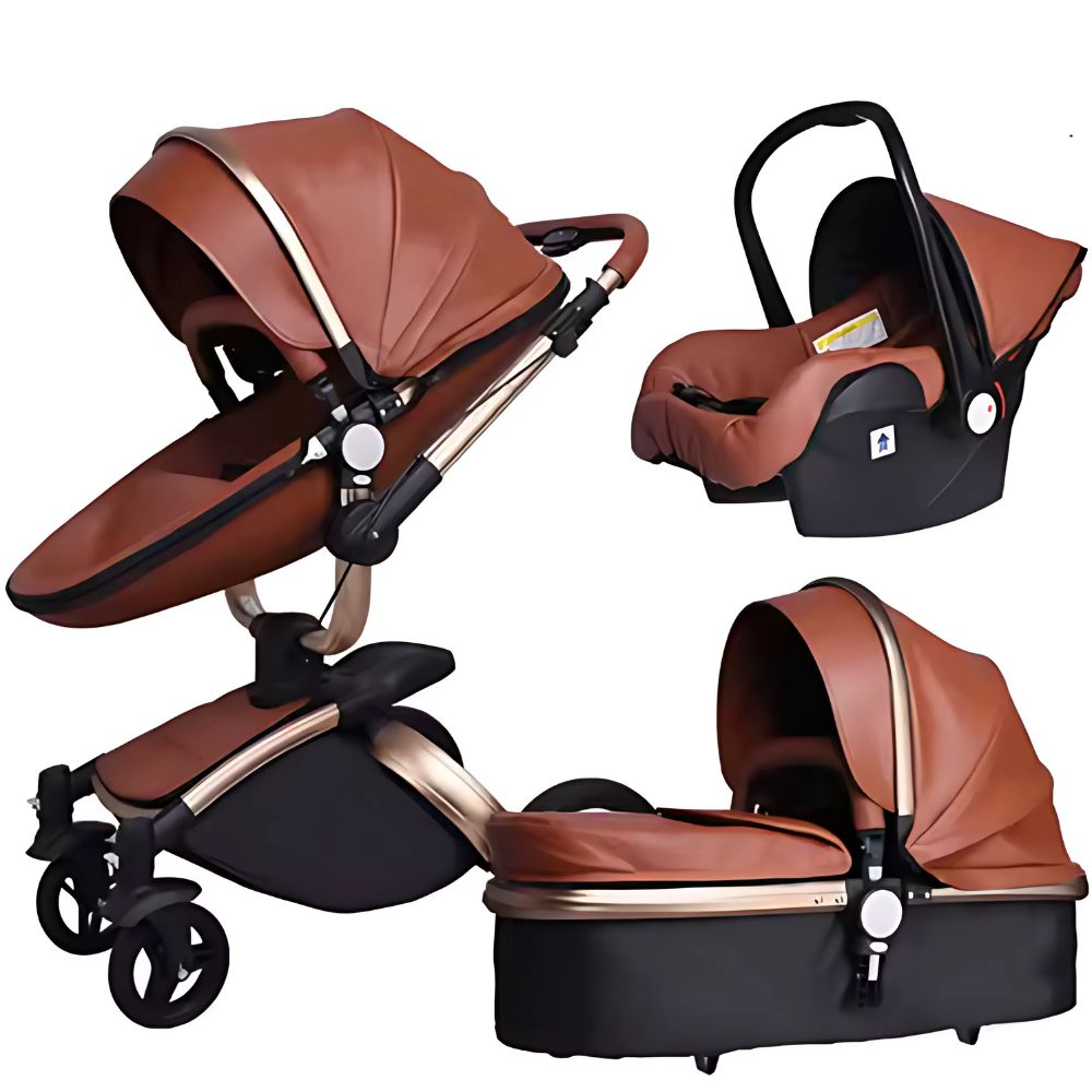 Luxury Baby Stroller 3 in 1 Fashion Carriage Gold Frame Pram