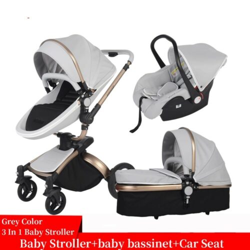 Luxury Baby Stroller 3 in 1 Fashion Carriage Gold Frame Pram