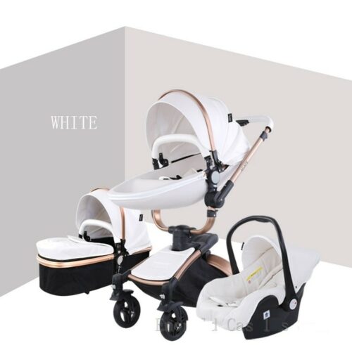 Luxury Baby Stroller 3 in 1 Fashion Carriage Gold Frame Pram